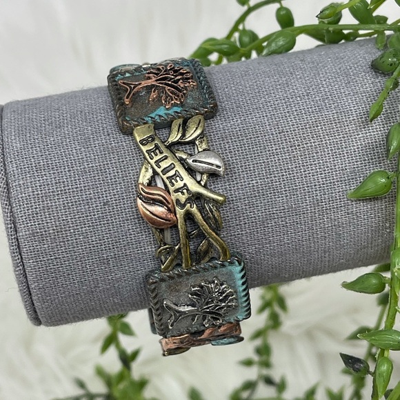 Wisdom Multi Toned Metal Stretch Bracelet - Picture 5 of 6